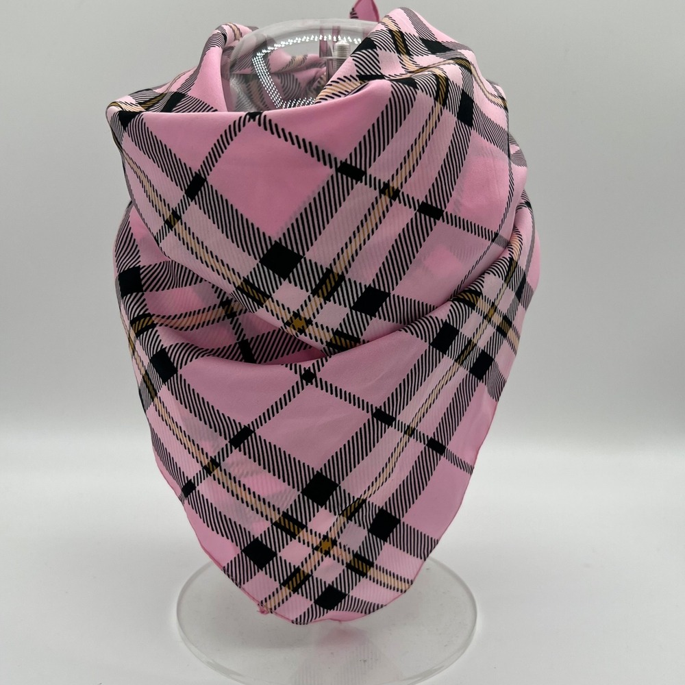 Tie Rack‎ Designer Pink Black Plaid Polyester Scarf Bandana Neck Square Career